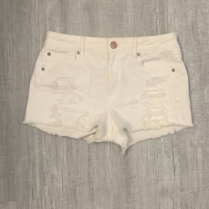 American Eagle Outfitters super stretch white jean shorts.